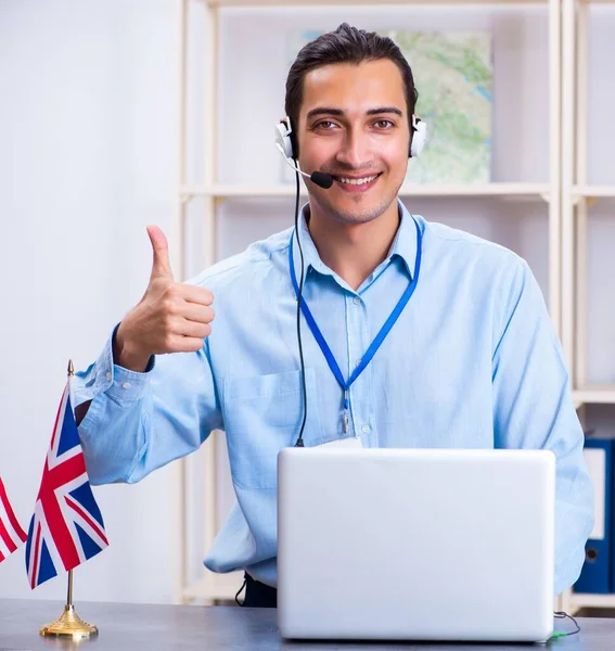 Young Male Travel Agent Working Office — Stock Photo, Image