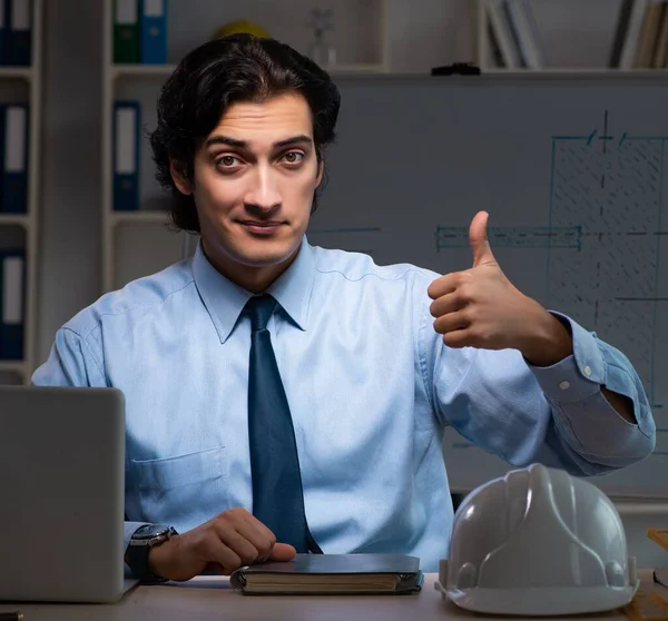 Young Male Architect Working Night Office — Stock Photo, Image