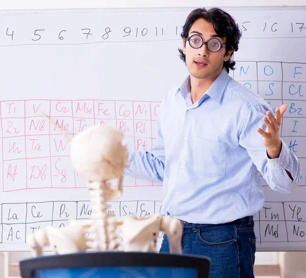 Молодой Учитель Химика Студенческий Скелет — стоковое фото