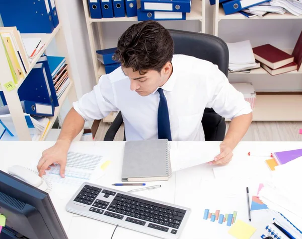 Businessman Working Office Piles Books Papers Doing Paperwork — Stock Photo, Image