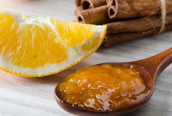 Orange Jam Served Spoon Table — Stock Photo, Image