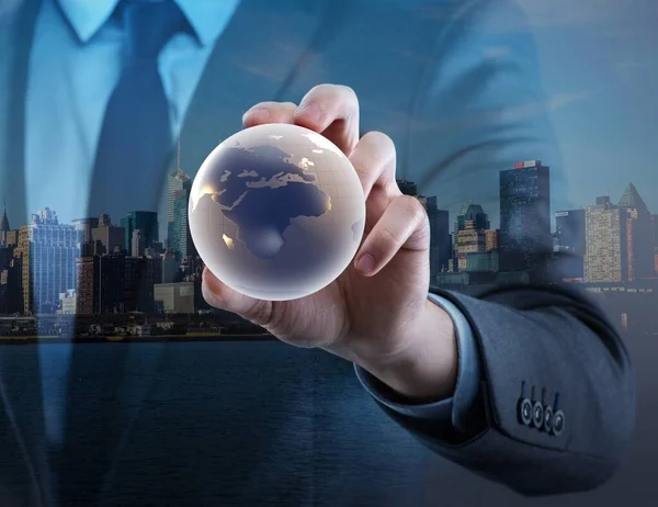Businessman Holding Globe Global Business Concept — Stock Photo, Image