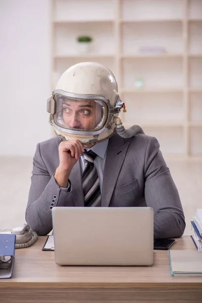 Young Businessman Employee Wearing Spacesuit Workplace — Stock Photo, Image