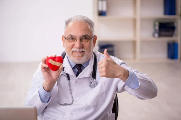 Starý Kardiolog Drží Srdeční Model — Stock fotografie