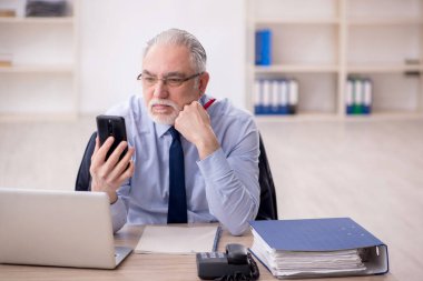 Old employee working at workplace