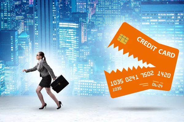 Businesswoman Credit Card Debt Concept — Photo