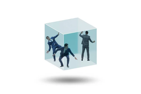 Empresario Atrapado Cubo Vidrio Transparente — Foto de Stock