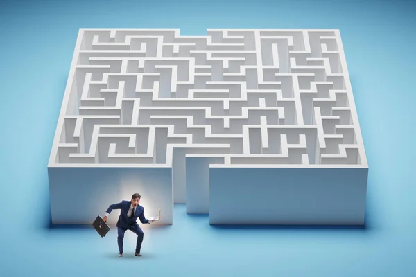 Businessman Trying Find Way Out Maze — Stock Photo, Image