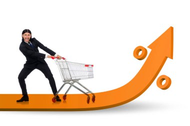 Yüksek market enflasyonu konsepti olan adam.