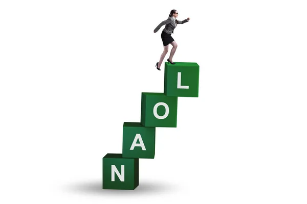 Debt Loan Concept Businesswoman Cubes — 스톡 사진