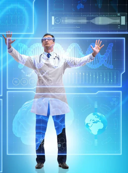Távorvoslás Koncepciója Orvos Által Megnyomott Virtuális Gombokkal — Stock Fotó