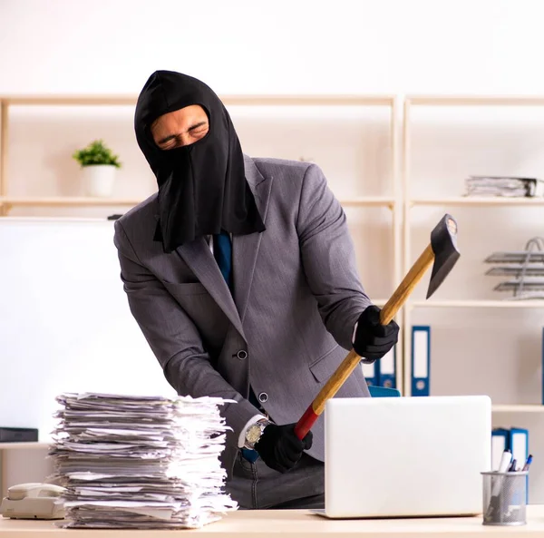 Male Gangster Stealing Information Office — Stock Photo, Image