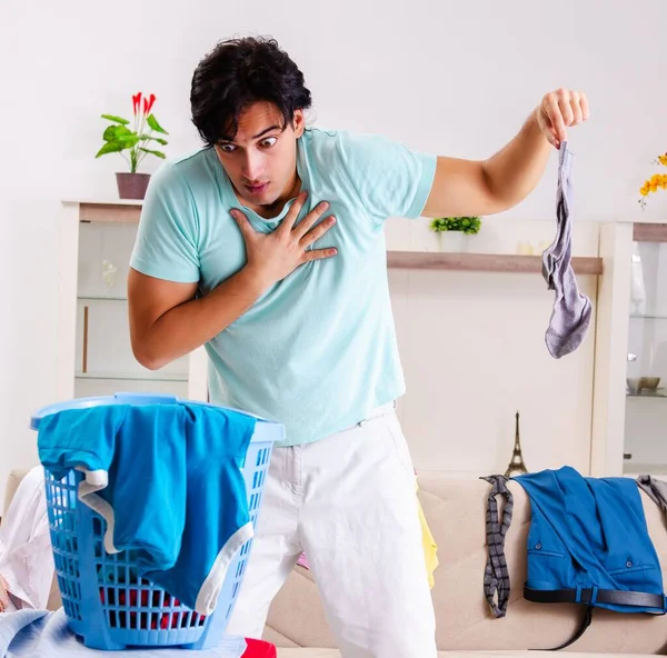 Young Man Husband Ironing Home — Φωτογραφία Αρχείου
