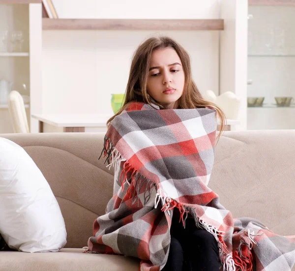 Sick Young Woman Suffering Home — Stock Photo, Image