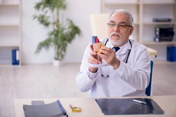 Old Doctor Cardiologist Working Clinic — Stock Photo, Image