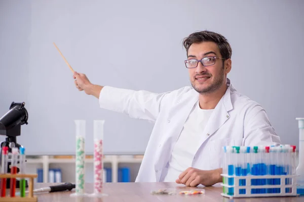 Young Chemist Front White Board — Stock Photo, Image