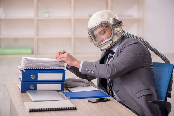 Young Businessman Employee Wearing Spacesuit Workplace — 스톡 사진