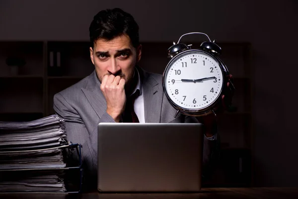 Young Employee Working Late Workplace — Foto Stock