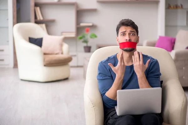 Mouth Closed Man Working Home — Stock Photo, Image