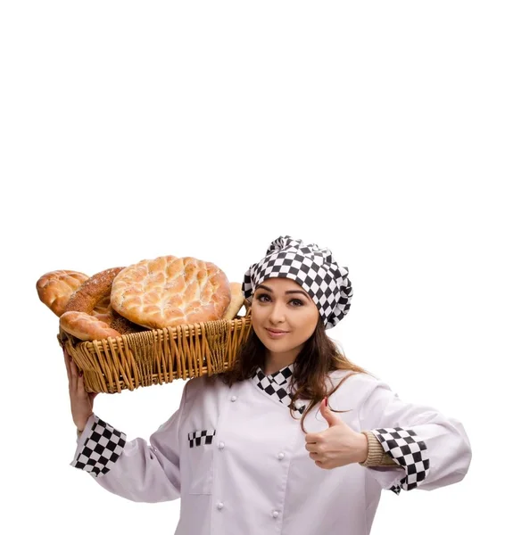 Young Female Baker Isolated White — Stock Photo, Image