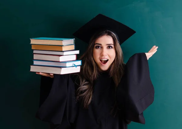 Female Graduate Student Front Green Board — Stockfoto