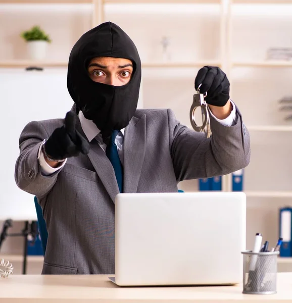 Male Gangster Stealing Information Office — Stock Photo, Image