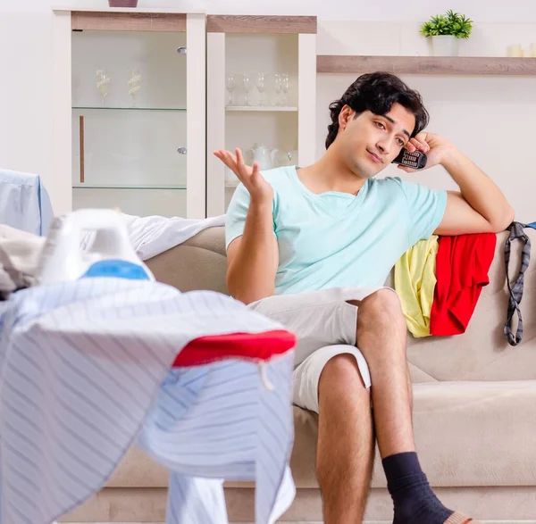 Young Man Husband Ironing Home — Stock Fotó