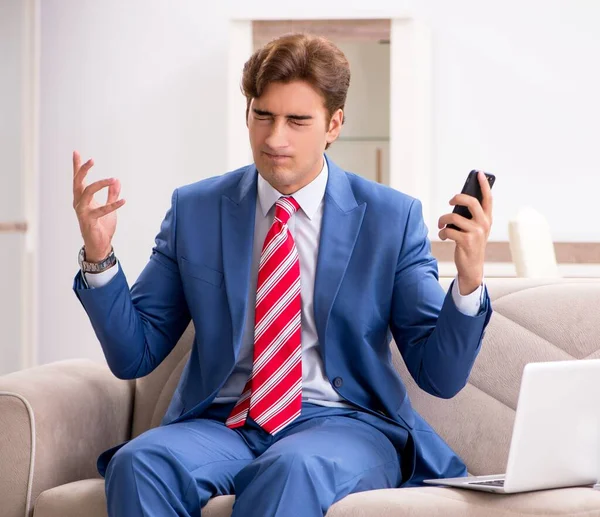 Young Businessman Working Home Sitting Sofa — Stock Photo, Image