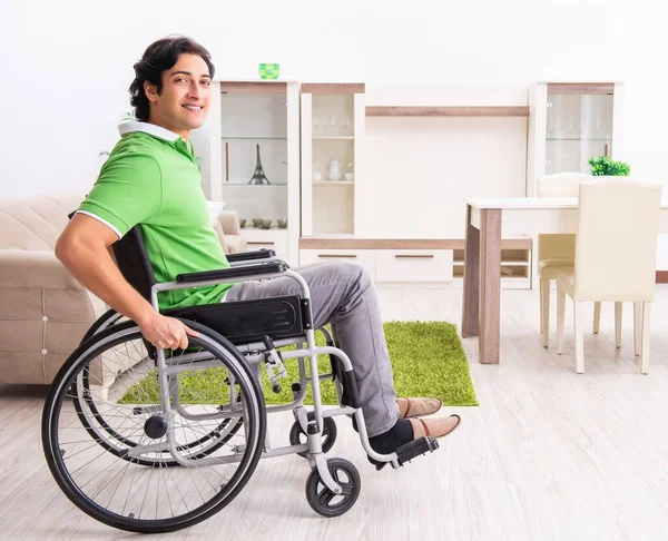Young Handsome Man Wheelchair Home — Foto Stock
