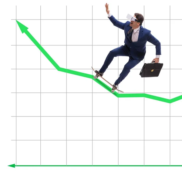 Businessman Riding Skateboard Financial Graph — Stock Photo, Image