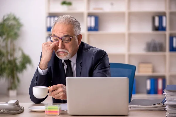 Old Businessman Employee Working Workplace — Stock Photo, Image