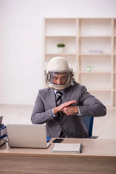 Young Businessman Employee Wearing Spacesuit Workplace —  Fotos de Stock