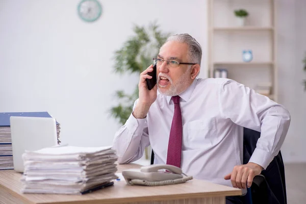 Old Employee Speaking Phone Workplace — Stok fotoğraf