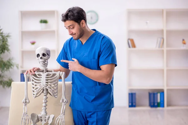 Young Male Doctor Skeleton Patient Clinic — Stock Photo, Image