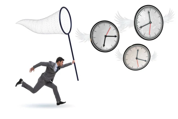 Deadline Concept Businessman Catching Clocks — Stock Photo, Image