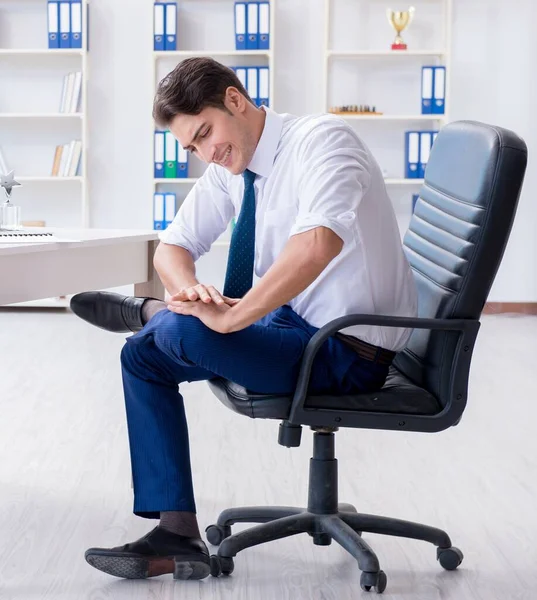 Young Businessman Doing Sports Stretching Workplace — Stock Photo, Image