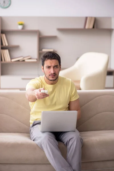 Young Male Student Watching Home — Stock Photo, Image