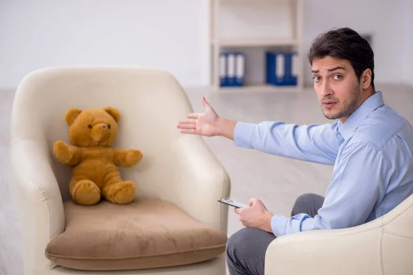 Young Psychologist Meeting Toy Bear — Stock Photo, Image