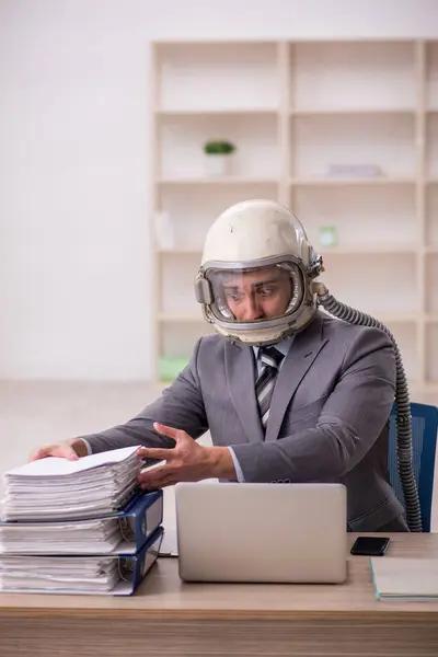 Young Businessman Employee Wearing Spacesuit Workplace — Stock Fotó