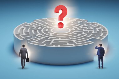 Businessman trying to find a way out of the maze