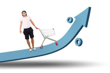 Yüksek market enflasyonu konsepti olan adam.