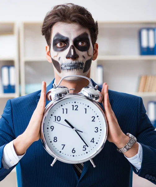 Businessman Scary Face Mask Working Office — Stock Photo, Image