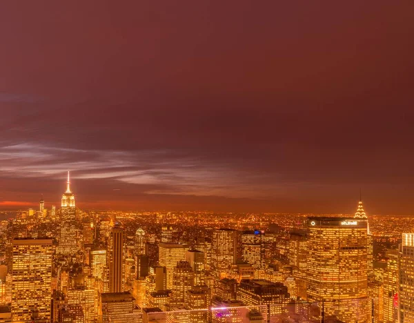 Widok Manhattanu Nowym Jorku Godzinach Zachodu Słońca — Zdjęcie stockowe