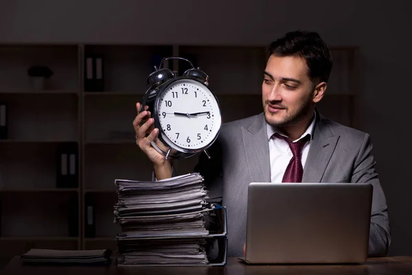 Young Employee Working Late Workplace — Foto Stock