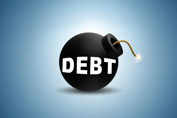 Schulden Und Kreditkonzept Mit Der Explodierenden Bombe — Stockfoto