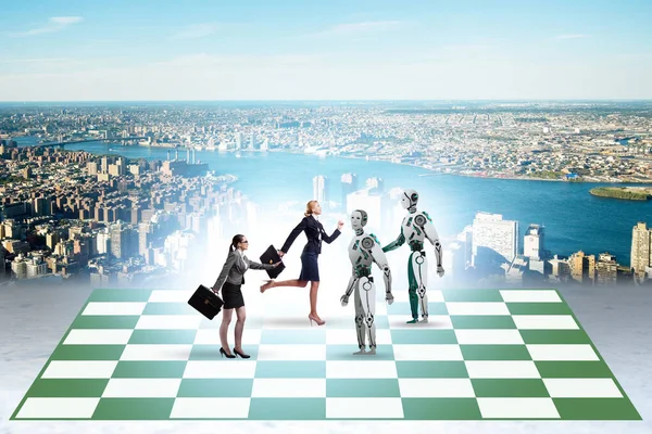 Koncept Šachů Hraných Roboty Proti Lidem — Stock fotografie