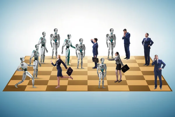 Konzept Des Schachspiels Mensch Gegen Roboter — Stockfoto