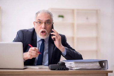 Old employee working at workplace