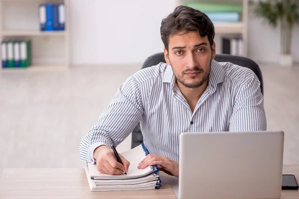Young Male Employee Student Sitting Workplace — Stock Photo, Image