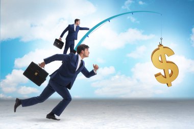 Business people chasing dollar on the fishing rod clipart